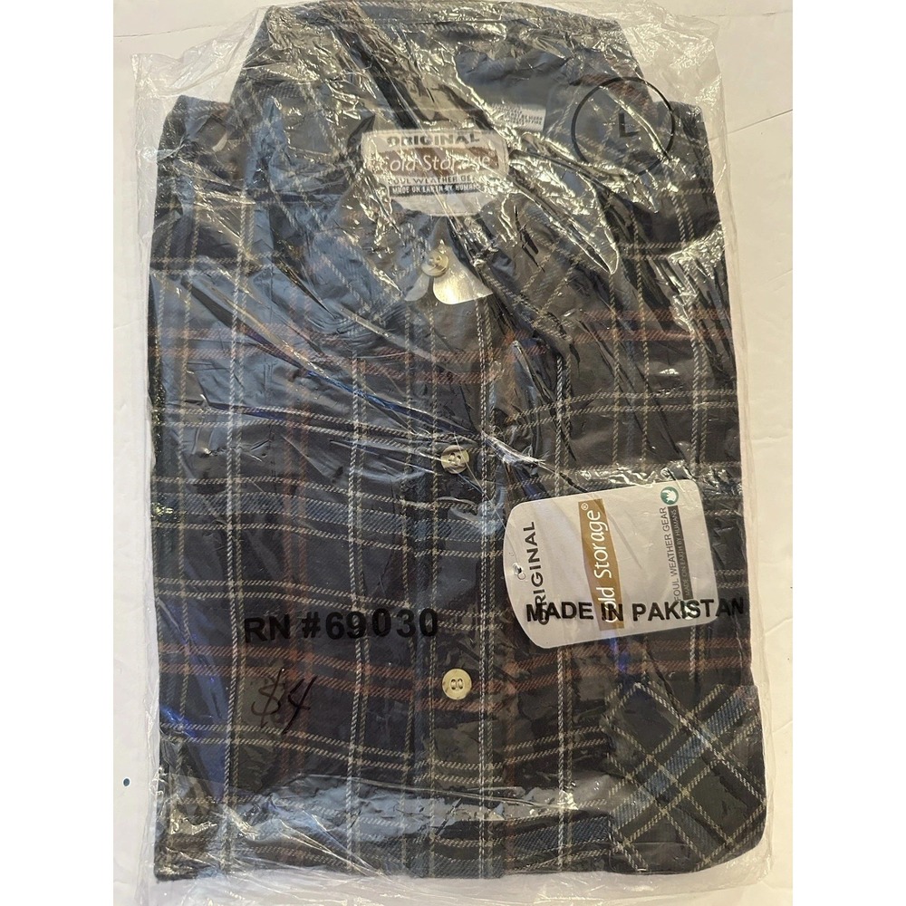 VTG Cold Storage Foul Weather Gear Flannel Shirt Men L Plaid Deadstock NOS New